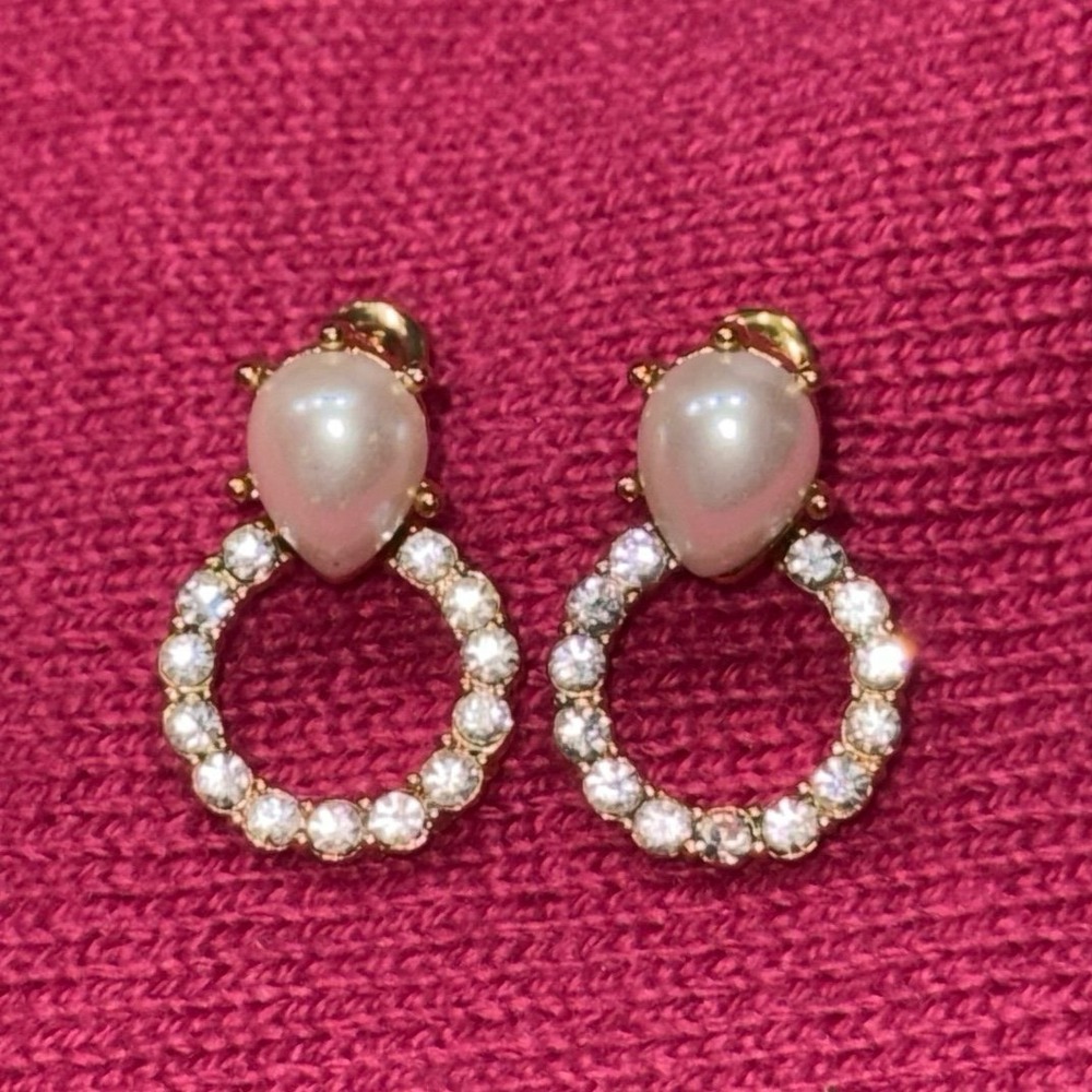 Gold‎ Tone Faux Pearl Teardrop Crystal Halo Drop Post Earrings Womens Jewelry